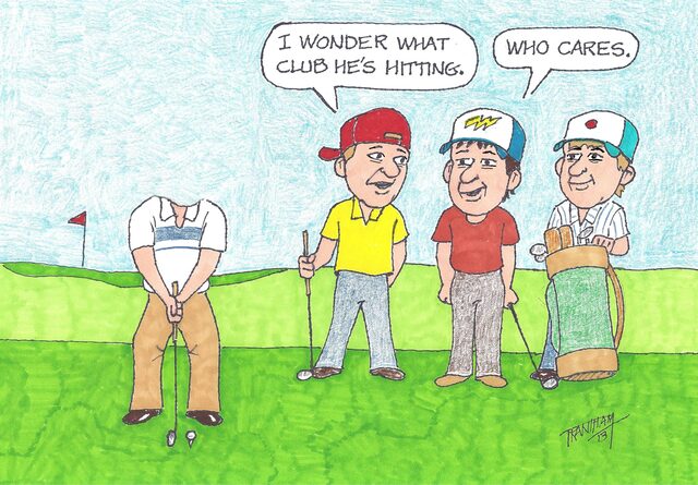 Who cares what club? personalized golf cartoon scene